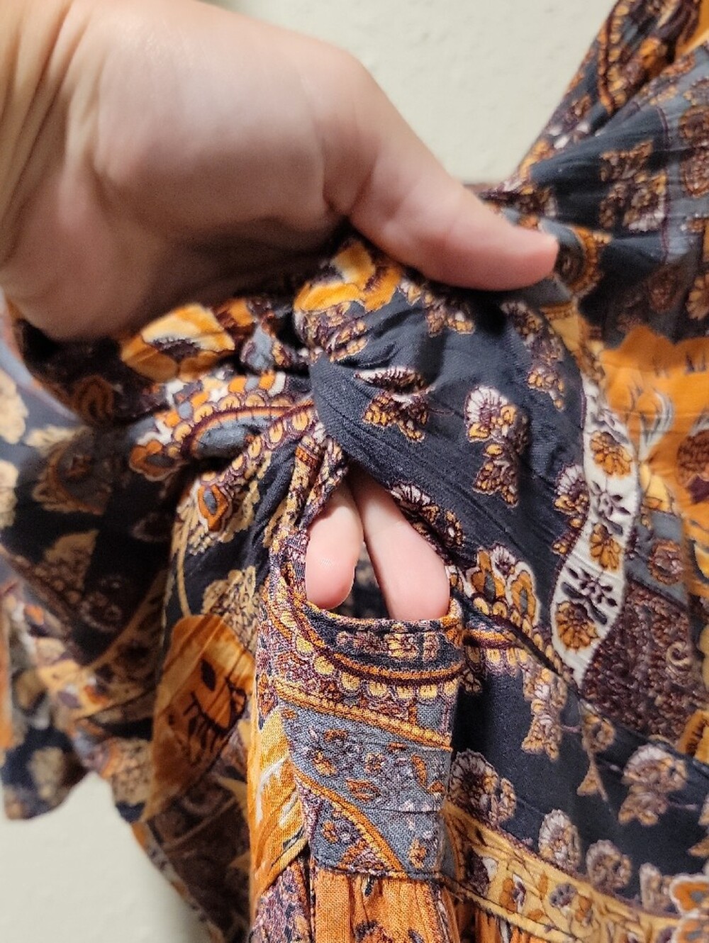 Angie Patchwork Paisley Maxi Dress in Rust and Navy Sz L 100% RAYON - Picture 12 of 12